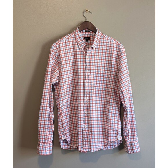 J.Crew Size Large L Slim Fit Button Down Shirt Blue Red Check Poplin Mens LS - Picture 1 of 3